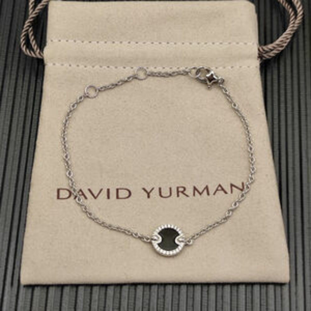 David Yurman Silver Round Diamond Black Onyx Bracelet